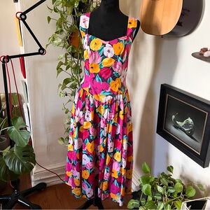 Handmade Tulip Print Cross back Sweetheart Midi Dress - Size 8/10